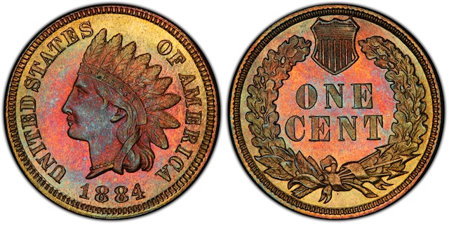 Side-by-side comparison of normal 1884 Indian Head cent date versus FS-401 Misplaced Date variety showing extra digits in denticles