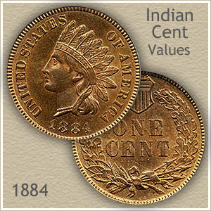 Historical Philadelphia Mint building circa 1884 or group shot of 1884 Indian Head cents in grades from worn to gem uncirculated